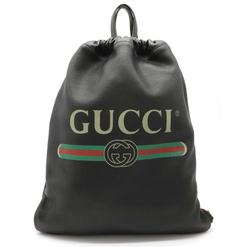 Gucci Leather Drawstring Backpack Logo Print Black - image 1
